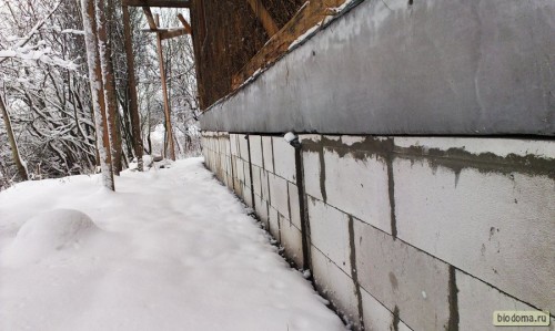 Блоки из ГС, фундамент, снег